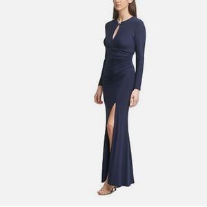 VINCE CAMUTO Womens Navy Long Sleeve Keyhole Full-Length Formal Gown Dress 6